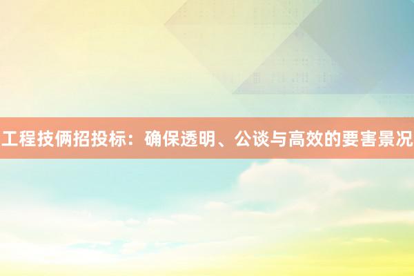工程技俩招投标：确保透明、公谈与高效的要害景况